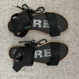 Sorel Ella Ankle Lace Sandals Black & Metallic Leather 8.5